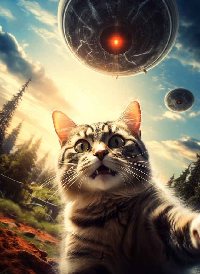 Better Me UFO Selfie Cat 500-Piece Puzzle - UFO Cat Jigsaw Puzzle for Adults with Alien Spaceship, Fun and Unique for Fans of Felines and Extra Terrestrials (500 Pieces) - Image 1
